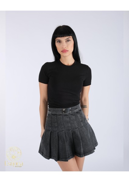 Kısa Kollu Basic Crop Tişört Siyah