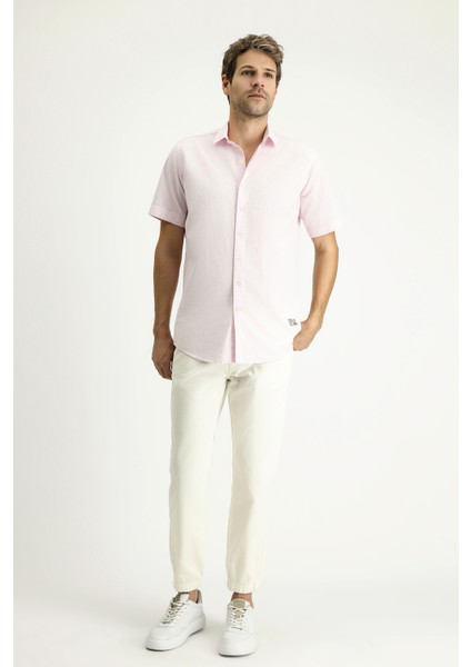 Kısa Kol Regular Fit Desenli Gofre Pamuk Gömlek fiyatları