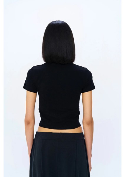 Kısa Kollu Basic Crop Tişört Siyah fırsatları
