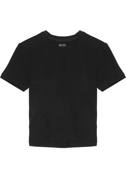 Kısa Kollu Basic Crop Tişört Siyah indirimleri