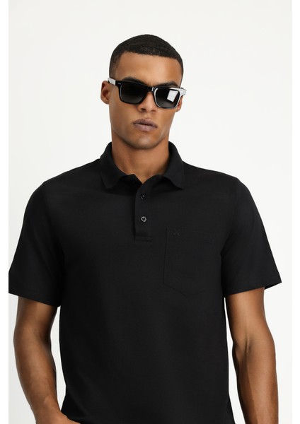 Regular Fit Pamuklu Nakışlı Cepli Polo Yaka Tişört