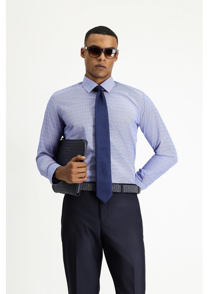 Uzun Kol Slim Fit Dar Kesim Desenli Klasik Pamuklu Kolay Ütülenebilir Gömlek