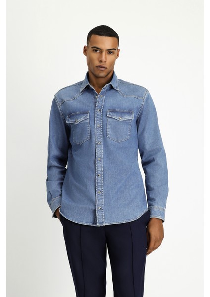 Uzun Kol Regular Fit Denim Gömlek