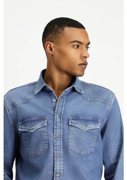 Uzun Kol Regular Fit Denim Gömlek fırsatları