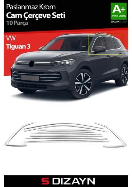 VW Tiguan 3 Krom Cam Çerçeve Seti 10 Prç. 2024 Üzeri A+ Kalite
