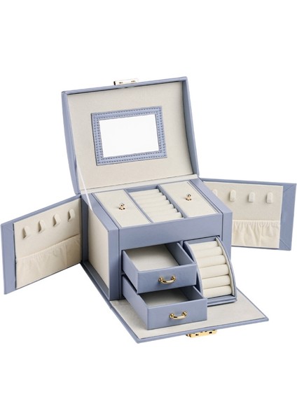 Mk-27 Premium Seri Mücevher Takı Kutusu - Bilezik Yüzük Takı Altın Kutusu - Mücevher Saklama Kutusu Gök Mavisi Renk modelleri