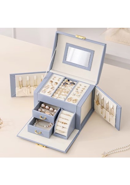 Mk-27 Premium Seri Mücevher Takı Kutusu - Bilezik Yüzük Takı Altın Kutusu - Mücevher Saklama Kutusu Gök Mavisi Renk fırsatları