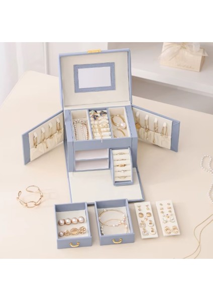 Mk-27 Premium Seri Mücevher Takı Kutusu - Bilezik Yüzük Takı Altın Kutusu - Mücevher Saklama Kutusu Gök Mavisi Renk indirimleri