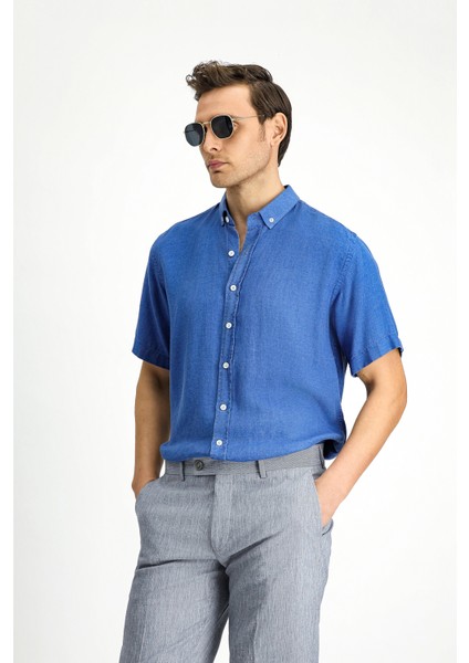 Kısa Kol Regular Fit Spor Düğmeli Yaka Denim Görünümlü Gömlek fırsatları
