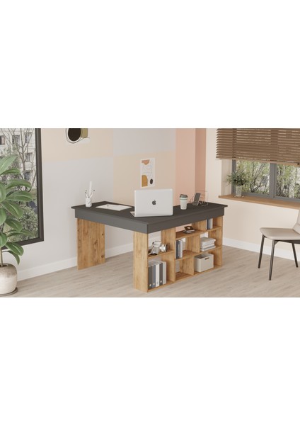 Corner Kitaplık Raflı Çalışma Masası Çam-Antrasit Cor5-Aa indirimleri