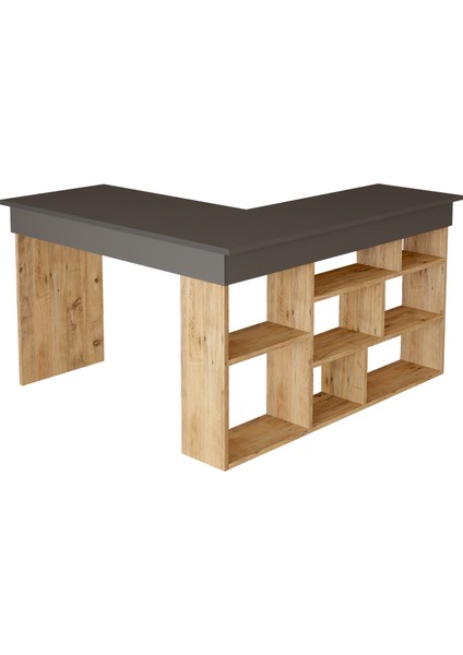 Corner Kitaplık Raflı Çalışma Masası Çam-Antrasit Cor5-Aa