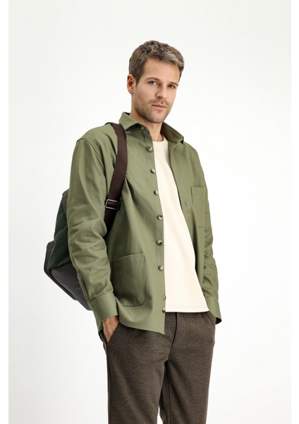 Uzun Kol Oversize Desenli Shacket Pamuk Gömlek / Mont