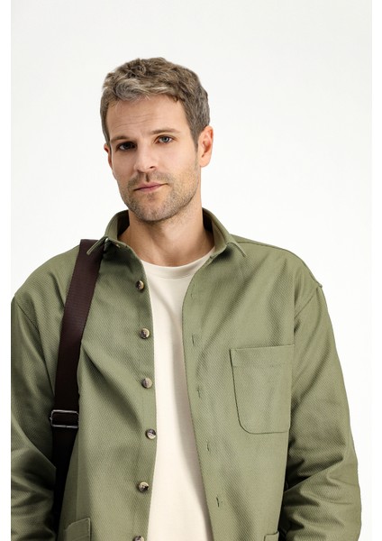 Uzun Kol Oversize Desenli Shacket Pamuk Gömlek / Mont fırsatları