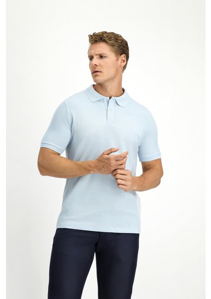 Polo Yaka Slim Fit Dar Kesim Nakışlı Pamuk Tişört