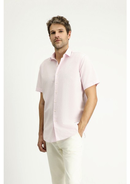 Kısa Kol Regular Fit Desenli Gofre Pamuk Gömlek modelleri