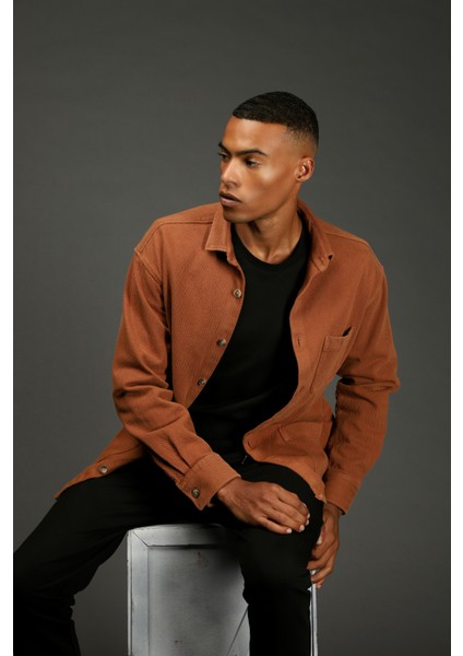 Uzun Kol Oversize Desenli Shacket Pamuk Gömlek / Mont