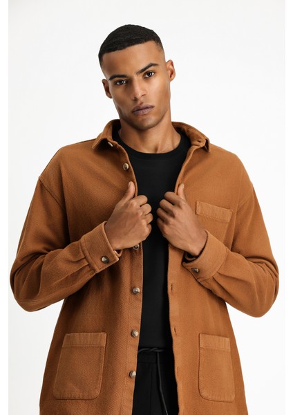 Uzun Kol Oversize Desenli Shacket Pamuk Gömlek / Mont fırsatları