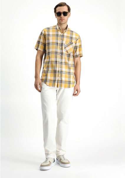 Kısa Kol Regular Fit Ekose Spor Düğmeli Yaka Pamuk Gömlek fiyatları