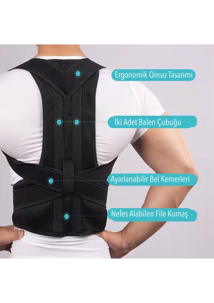 Dik Duruş Korsesi Çift Balenli Sırt Korsesi Medikal Bel Korsesi Dik Durma Korsesi Siyah