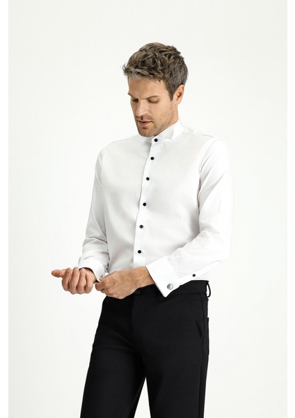 Ata Yaka Slim Fit Dar Kesim Pamuklu Kolay Ütülenebilir Gömlek