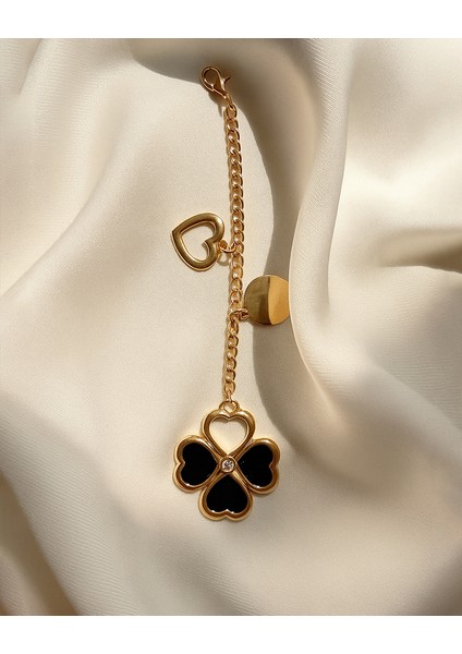 Clover Gold Detaylı Yonca Charm Çanta Süsü