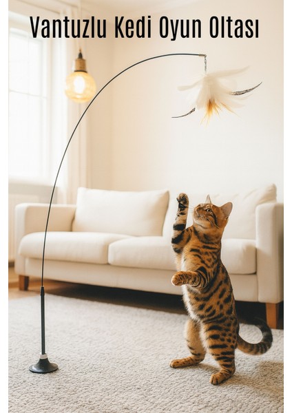 Vantuzlu Kedi Oyun Oltası Tüylü Zilli Kedi Oyuncağı Casapetra