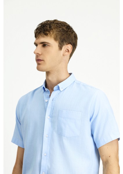 Kısa Kol Relaxed Fit Düğmeli Yaka Keten Görünümlü Pamuk Spor Gömlek modelleri