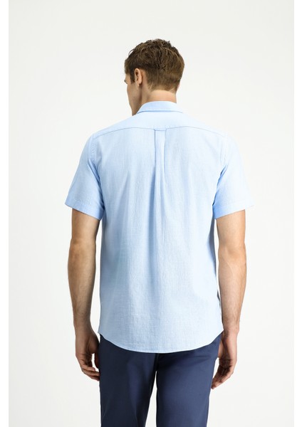 Kısa Kol Relaxed Fit Düğmeli Yaka Keten Görünümlü Pamuk Spor Gömlek indirimleri