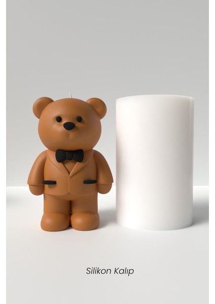 Damat Ayıcık Mum Silikon Kalıp - Ayıcık Mum Kalıbı, Süsülü Ayıcık Mum Kalıbı 9 x 6 cm