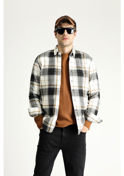 Uzun Kol Slim Fit Dar Kesim Oduncu Ekose Pamuk Gömlek