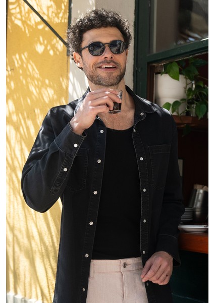 Uzun Kol Regular Fit Denim Pamuk Gömlek