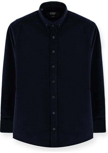 Uzun Kol Slim Fit Dar Kesim Kadife Pamuklu Düğmeli Yaka Gömlek