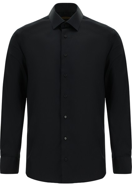 Uzun Kol Slim Fit Dar Kesim Klasik Non Iron Saten Pamuk Gömlek