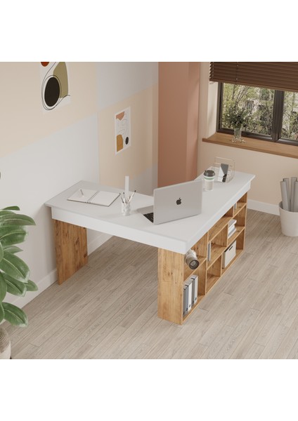 Corner Kitaplık Raflı Çalışma Masası Çam-Antrasit Cor5-Aw fiyatları