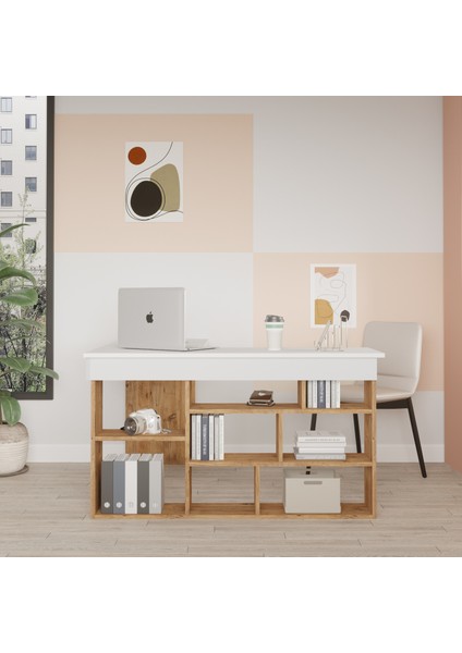 Corner Kitaplık Raflı Çalışma Masası Çam-Antrasit Cor5-Aw fırsatları