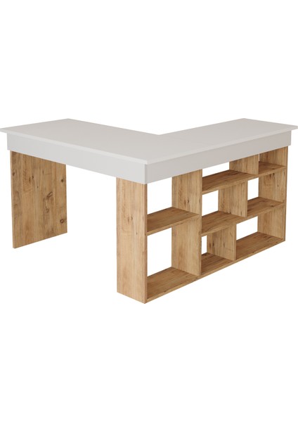 Corner Kitaplık Raflı Çalışma Masası Çam-Antrasit Cor5-Aw