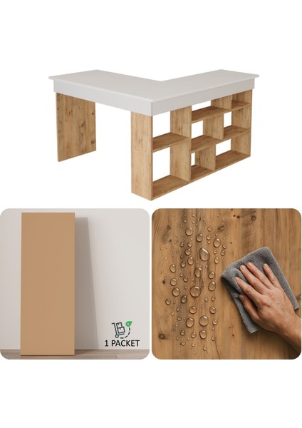 Corner Kitaplık Raflı Çalışma Masası Çam-Antrasit Cor5-Aw
