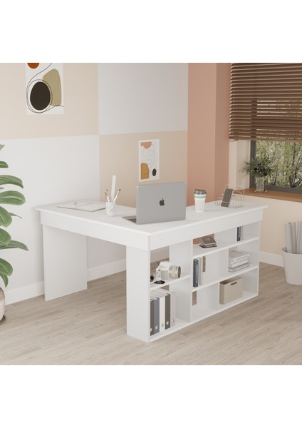 Corner Kitaplık Raflı Çalışma Masası Çam-Antrasit Cor5-W