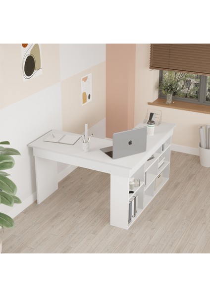 Corner Kitaplık Raflı Çalışma Masası Çam-Antrasit Cor5-W fiyatları