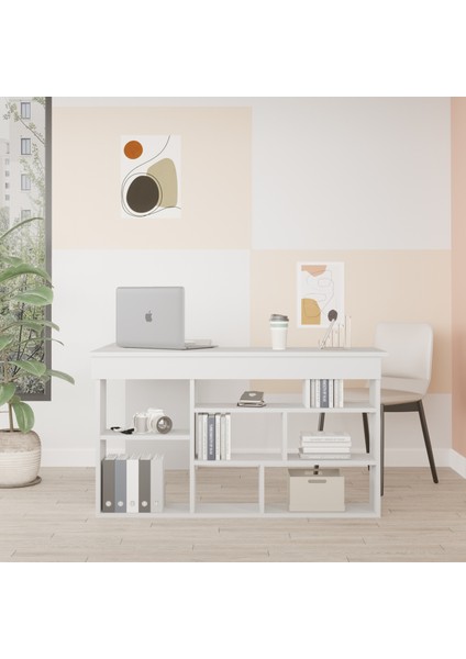 Corner Kitaplık Raflı Çalışma Masası Çam-Antrasit Cor5-W