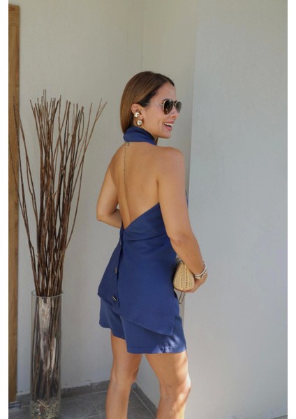 Lacivert Boyun Çapraz Detay Bluz fiyatları