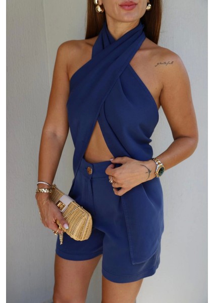 Lacivert Boyun Çapraz Detay Bluz modelleri