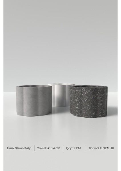 Floral Mumluk ve Saksı Beton Silikon Kalıp - Dekoratif Mumluk Beton Kalıbı Çap 9cm Yükseklik 6.4cm fiyatları