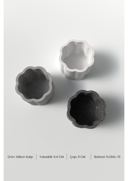 Floral Mumluk ve Saksı Beton Silikon Kalıp - Dekoratif Mumluk Beton Kalıbı Çap 9cm Yükseklik 6.4cm fırsatları