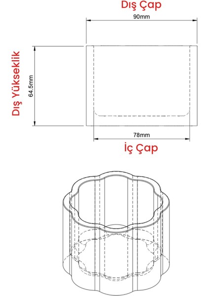 Floral Mumluk ve Saksı Beton Silikon Kalıp - Dekoratif Mumluk Beton Kalıbı Çap 9cm Yükseklik 6.4cm indirimleri