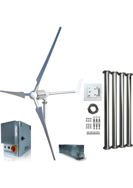 Set İ-1000W 24V/48V Rüzgar Türbini + Wind Pro Şarj Kontrol + Direk Seti Ista-Breeze