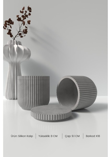 Kapaklı Desenli Silindir Beton Saksı ve Mumluk Silikon Kalıp K18 - Mumluk Silikon Kalıp K18