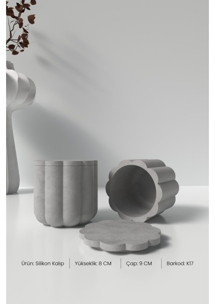 Kapaklı Desenli Silindir Beton Saksı ve Mumluk Silikon Kalıp K17 - Mumluk Silikon Kalıp K17