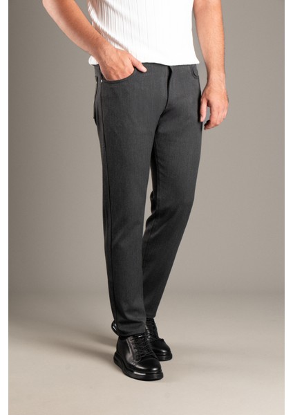 Erkek Antrasit Esnek Keten Pantolon
