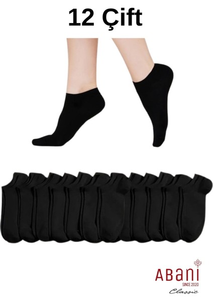 12 Çift Bayan Patik Pamuk Kısa Çorap Siyah